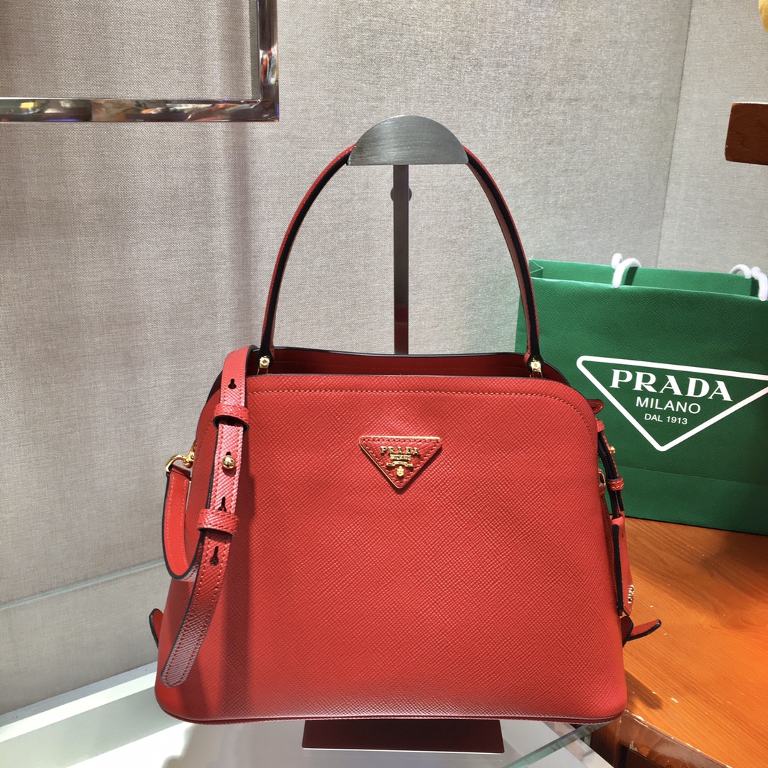 Prada Matinee Saffiano Leather Handbag Bag Tote Red 1BA282